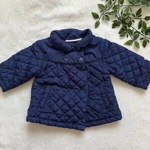 First Impressions Quilted Baby Jacket 3-6M Navy Snap Front Cotton Lined EUC